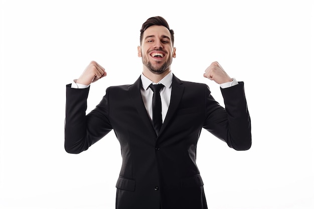 portrait of businessman excited on white isolated background