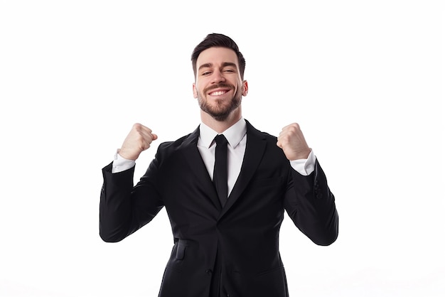 portrait of businessman excited on white isolated background