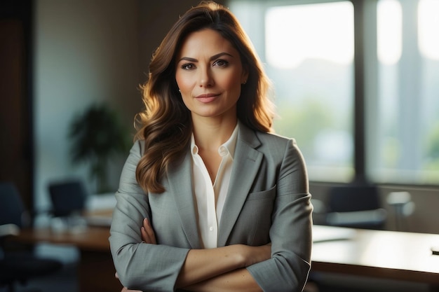 portrait of a businesswoman with arm crossed in office