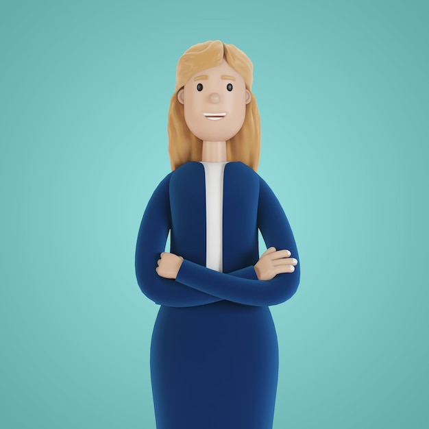 Portrait of a businesswoman Woman in business clothes employee of the company 3d illustration in cartoon style