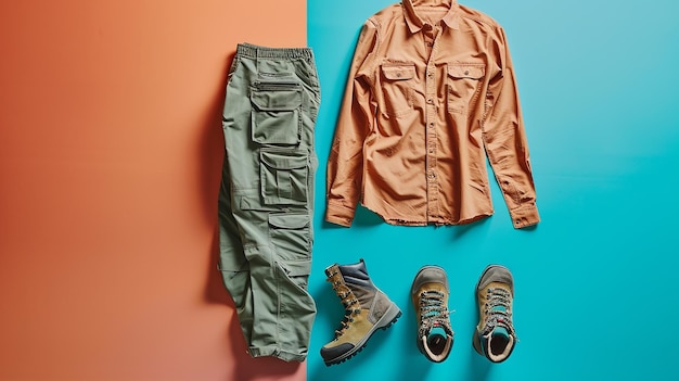 Photo portrait of cargo pants henley shirt and hiking boots