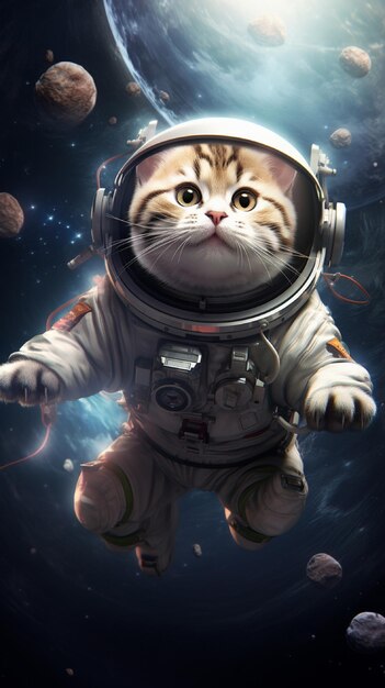 Photo portrait of a cat in an astronaut suit on a background of outer space generated ai