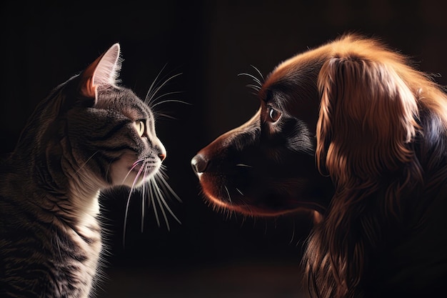 Portrait Of Cat And Dog In Profile