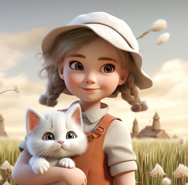 portrait cat girl cartoon image 3d rendering