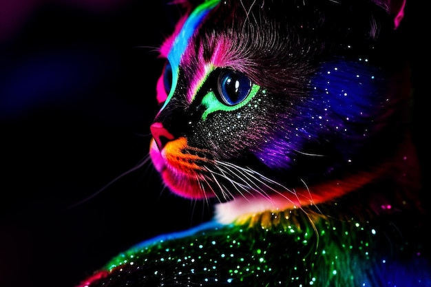 Portrait of a cat in glowing makeup