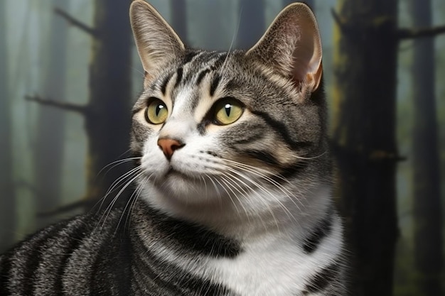 Portrait of a cat with green eyes on a dark background