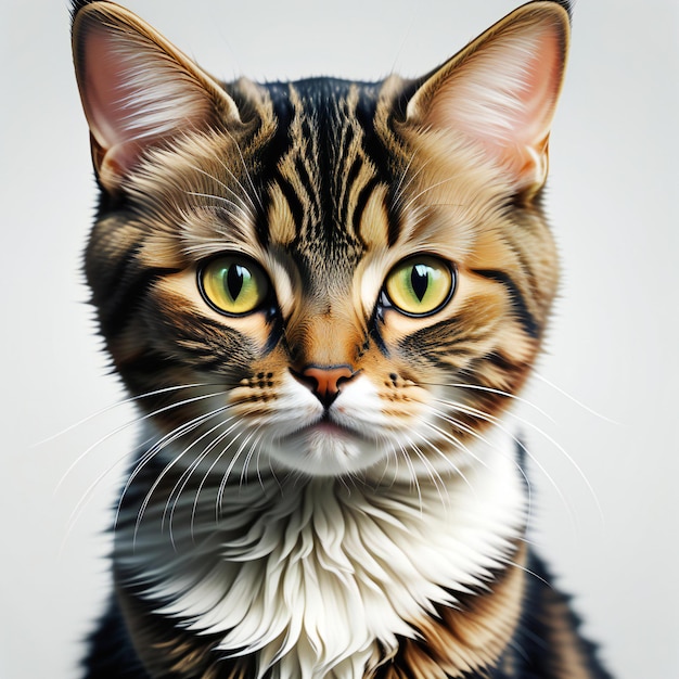 Portrait of a cat with green eyes on a white background