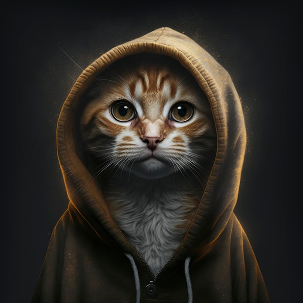 A portrait of a Cat with a hoodie