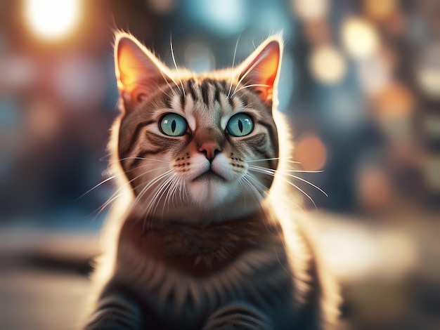 Portrait of a cat Young cat A cat on a blurred natural background with bokeh glare AI generated