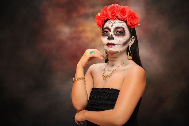 Portrait of Catrina typical Mexican character representative of the day of the dead