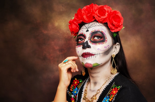 Portrait of Catrina typical Mexican character representative of the day of the dead