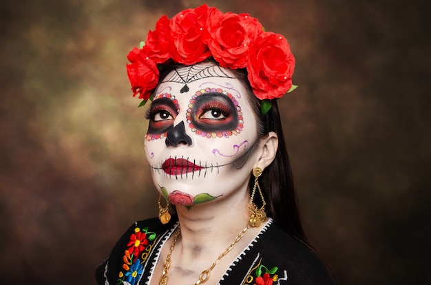 Portrait of Catrina typical Mexican character representative of the day of the dead