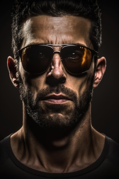 Portrait of caucasian man wearing sunglasses on black background Studio shot