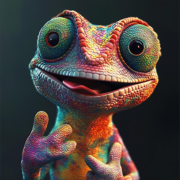 Portrait of a chameleon on a dark background Closeup