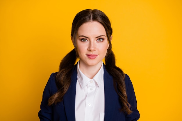 Portrait of charming high school girl look in camera