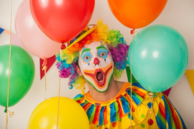 Portrait of a cheerful clown at a party