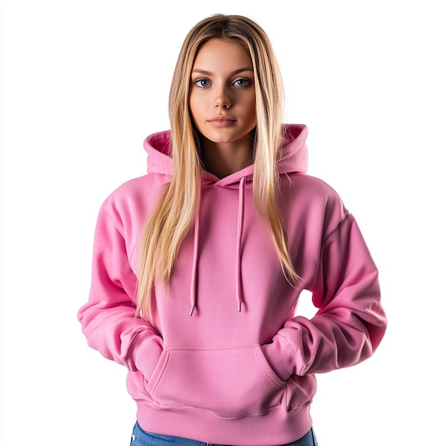 Portrait of cheerful girl in hoodie