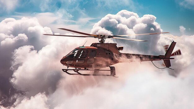 Photo portrait of chocolate helicopter soaring through the clouds of chocolate