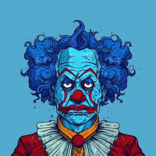 Portrait of a clown on a blue background Vector illustration