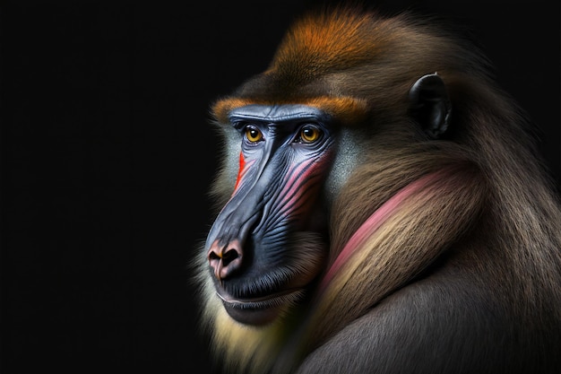 Portrait of colorful curious african mandrill creative digital illustration painting