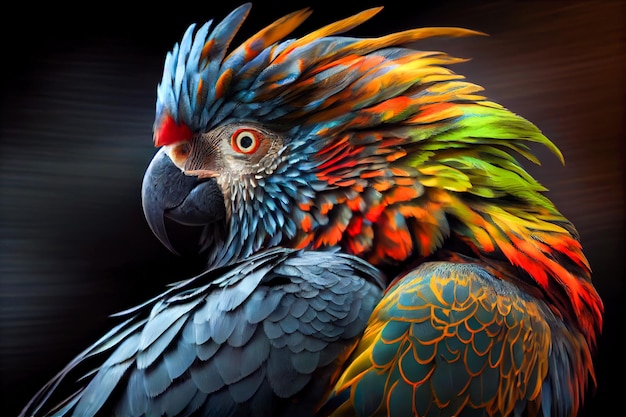 Portrait of a colorful macaw parrot on a dark background Generative AI