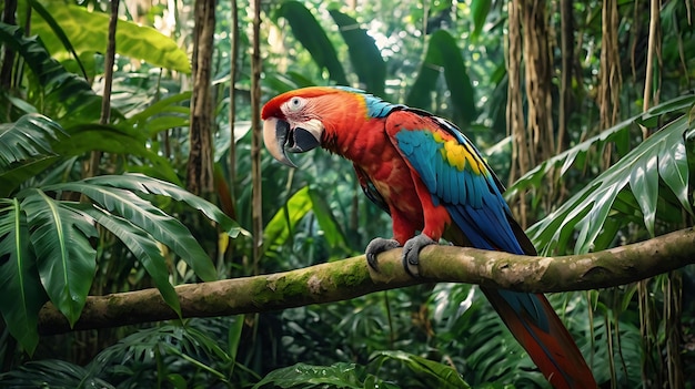 Portrait of colorful parrot perching on branch Greenwinged macaw Ara chloropterus perched on a tree in Pantanal Closeup of macawCosta Rica