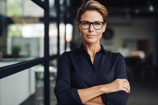 Photo portrait of a confident businesswoman with her arms crossed created with