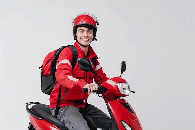 Portrait of confident delivery boy courier man with parcel