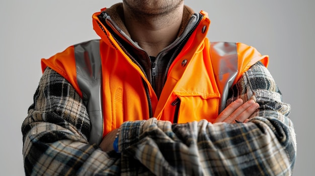 Portrait of a confident man wearing in a reflective safety vest with arms crossed