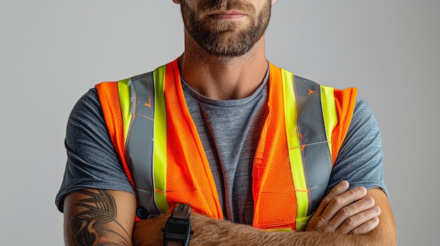 Portrait of a confident man wearing in a reflective safety vest with arms crossed