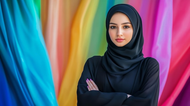 Portrait of a Confident Woman in a Hijab with Colorful Background