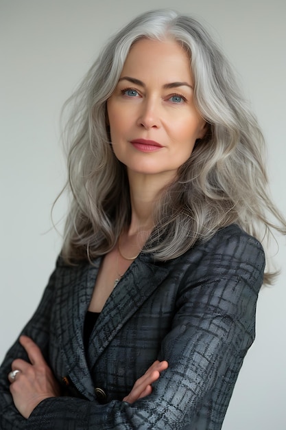 Photo portrait of a confident woman with gray hair