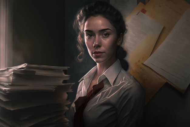 Portrait of a confident young woman holding paperwork in her office created with generative ai