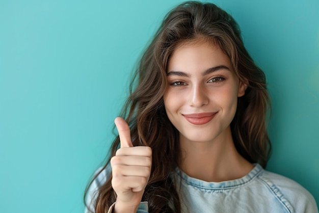 Portrait of a confident young woman showing thumbs up