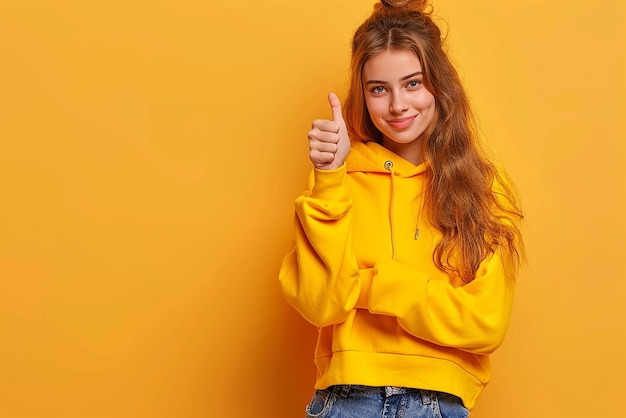 Portrait of a confident young woman showing thumbs up