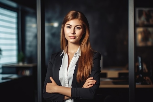 Portrait of a confident young woman working in an office created with generative ai