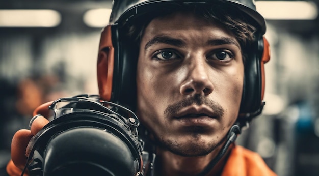 portrait of a construction worker hard worker at work portrait of a man with helmet hard worker