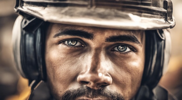 portrait of a construction worker hard worker at work portrait of a man with helmet hard worker