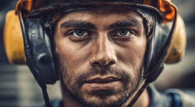 portrait of a construction worker hard worker at work portrait of a man with helmet hard worker