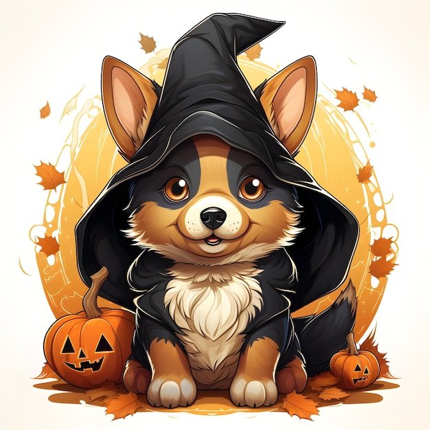 Portrait of a Corgi themed as Halloween on white background