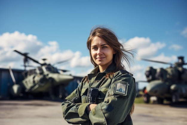 Photo a portrait of a courageous female military engineer dressed in camouflage uniform