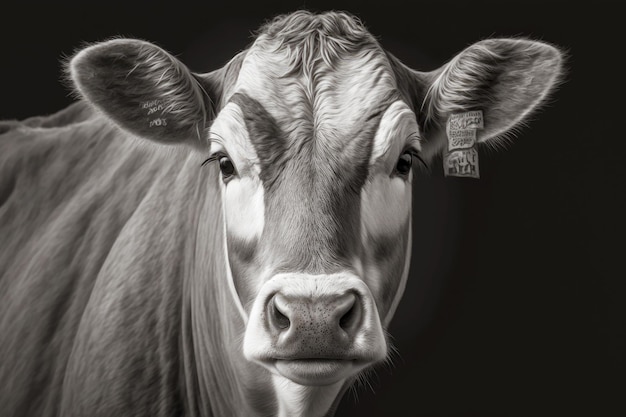 Portrait of cow closeup on a monochrome background generative ai