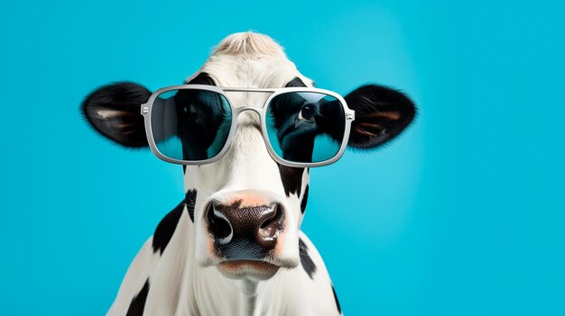 Photo portrait of a cow with sunglasses generative ai