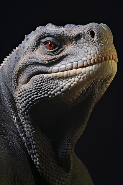 Portrait of a crested iguana on a black background