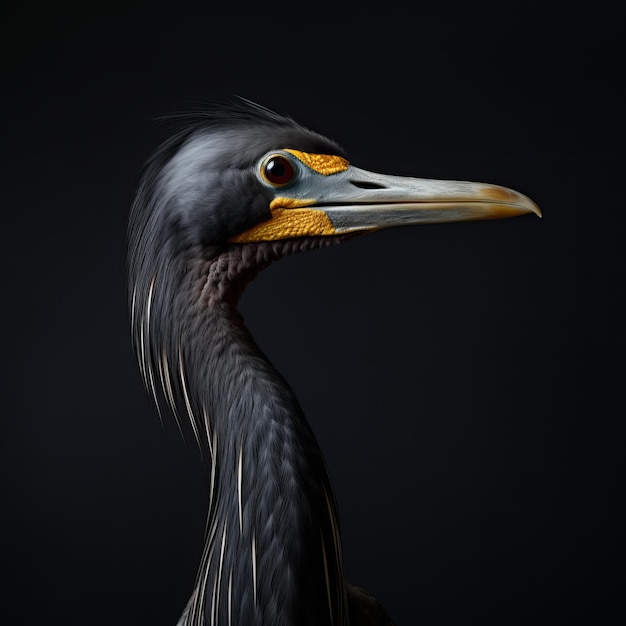 Portrait of a crowned crane on a black background 3d rendering