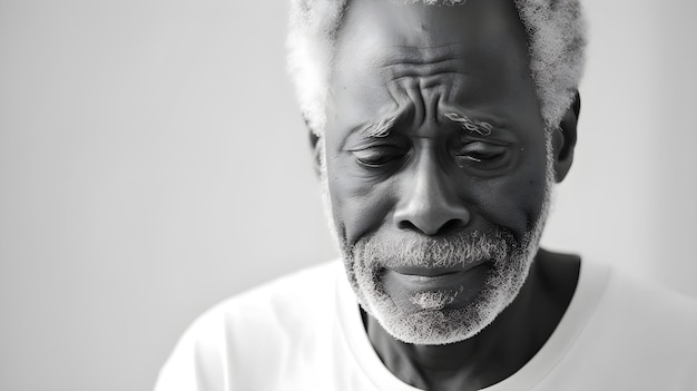 Portrait of crying elderly black male against dark background with space for text AI generated