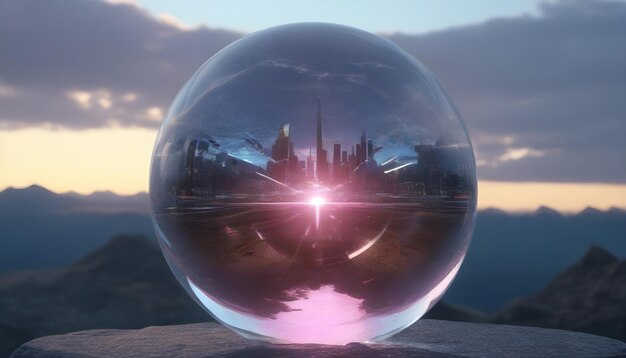 A portrait crystal ball with futuristic background