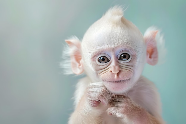 Portrait of a Curious Albino Monkey