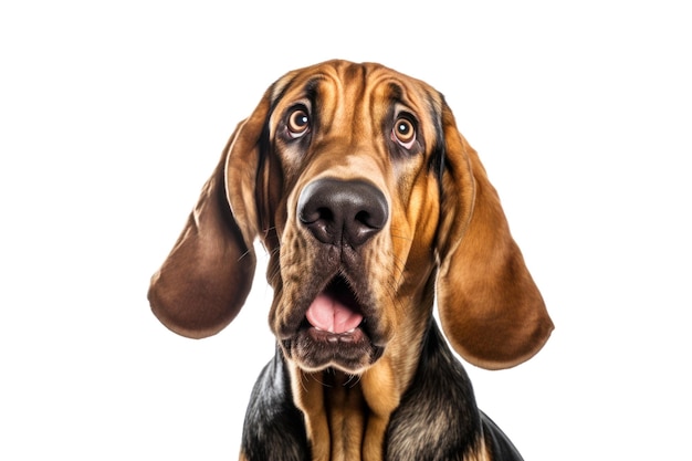 Portrait of curious bloodhound dog isolated on white background