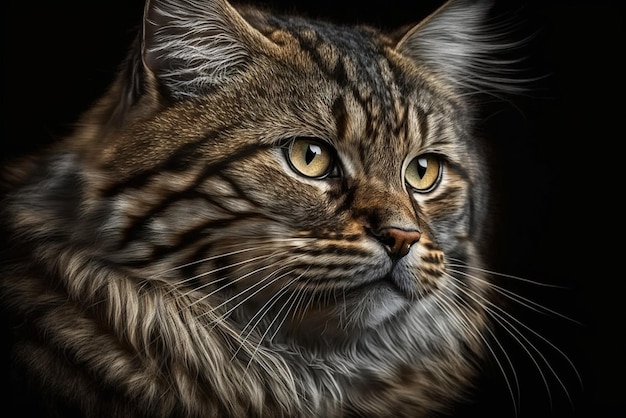 Portrait of a curious cat on black background